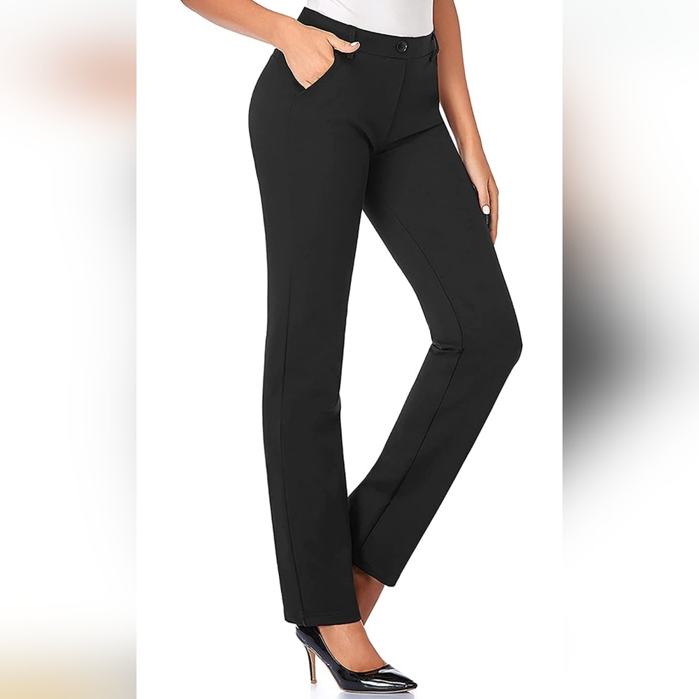 NWT M Black Ponte Straight Pants ~ Tapata Work Dress Pants Stretchy